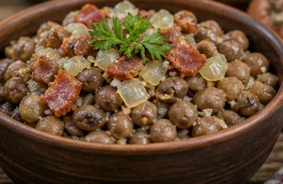 Grey peas with bacon