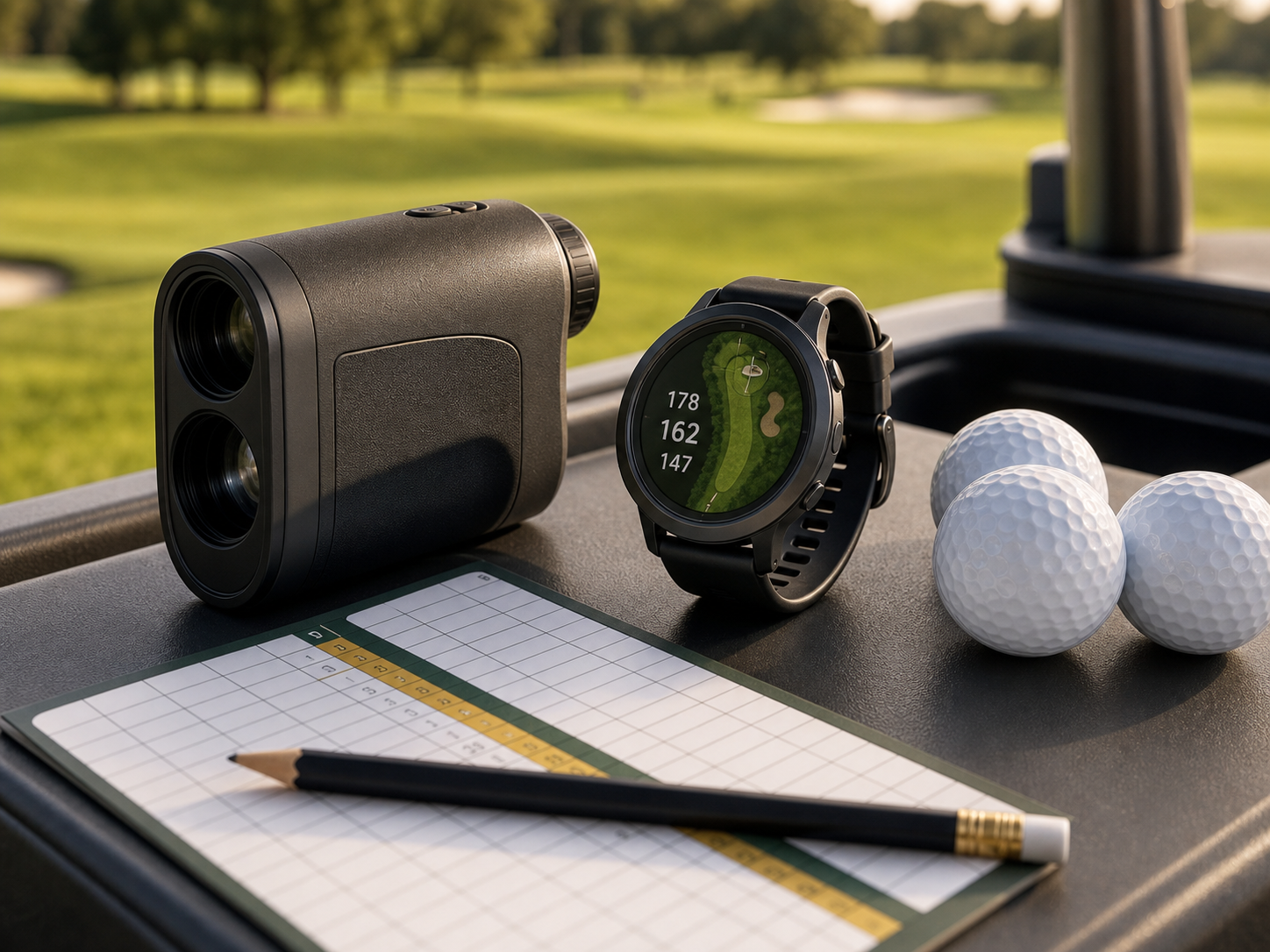 Golf rangefinder watch and scorecard
