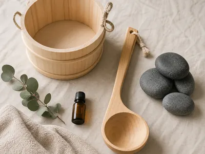 Sauna bucket ladle stones and oils