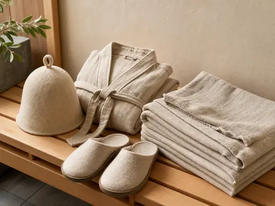 Sauna towel robe hat and slippers