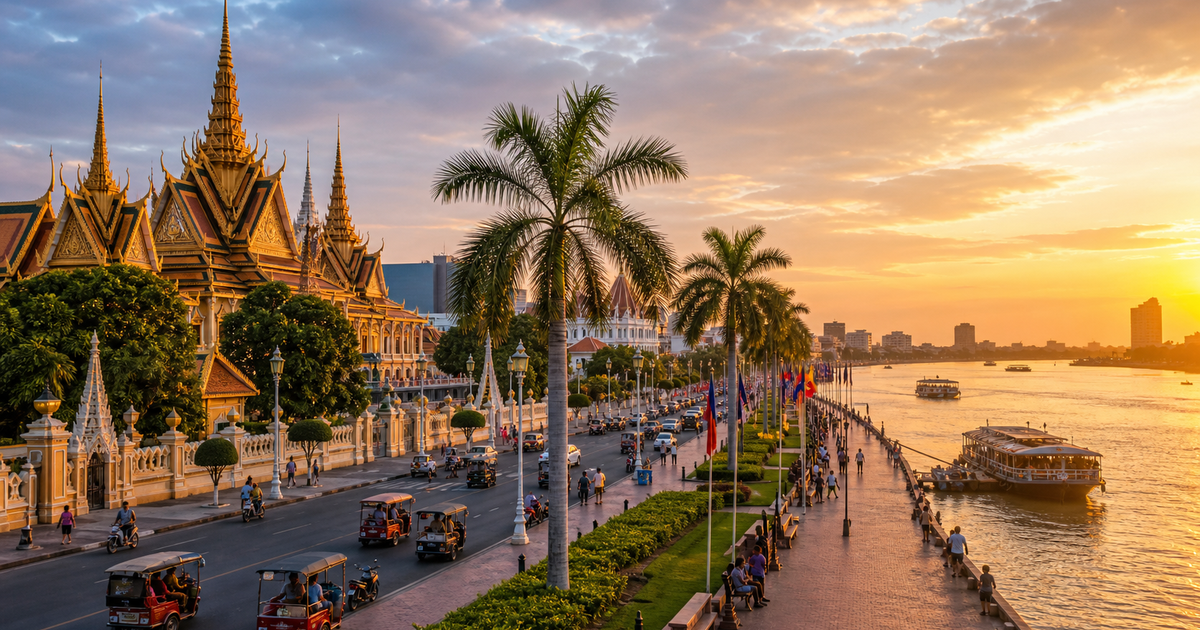Phnom Penh city waterfront and skyline