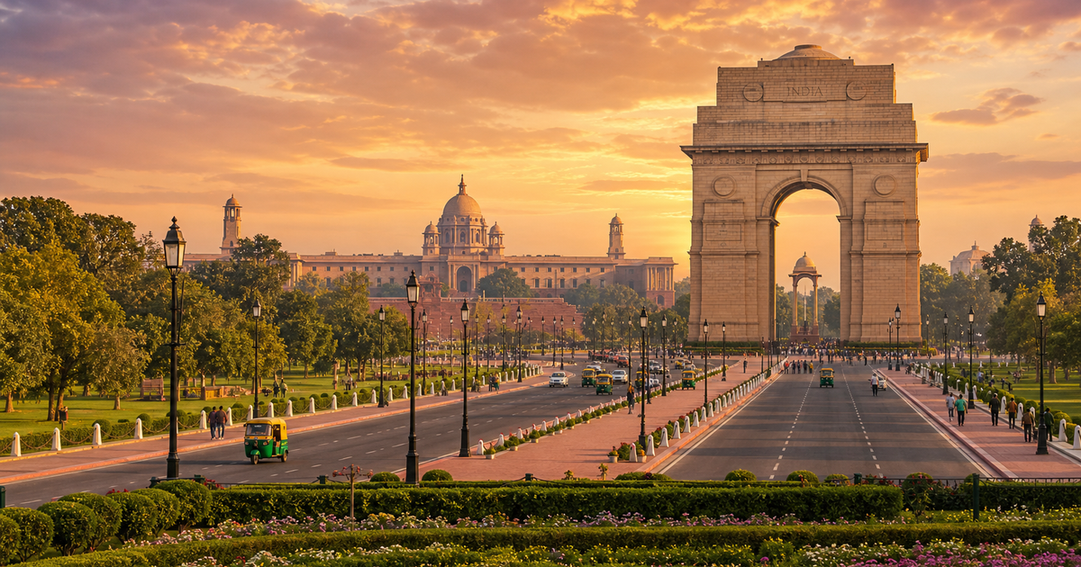 New Delhi city waterfront and skyline
