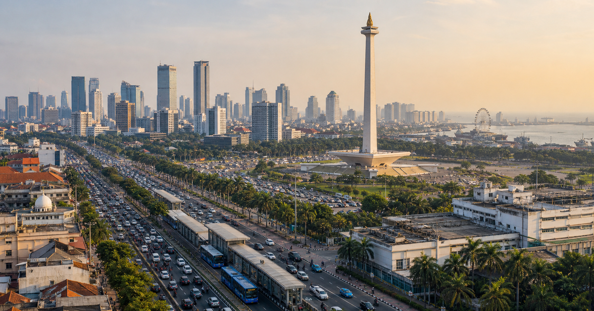Jakarta city waterfront and skyline