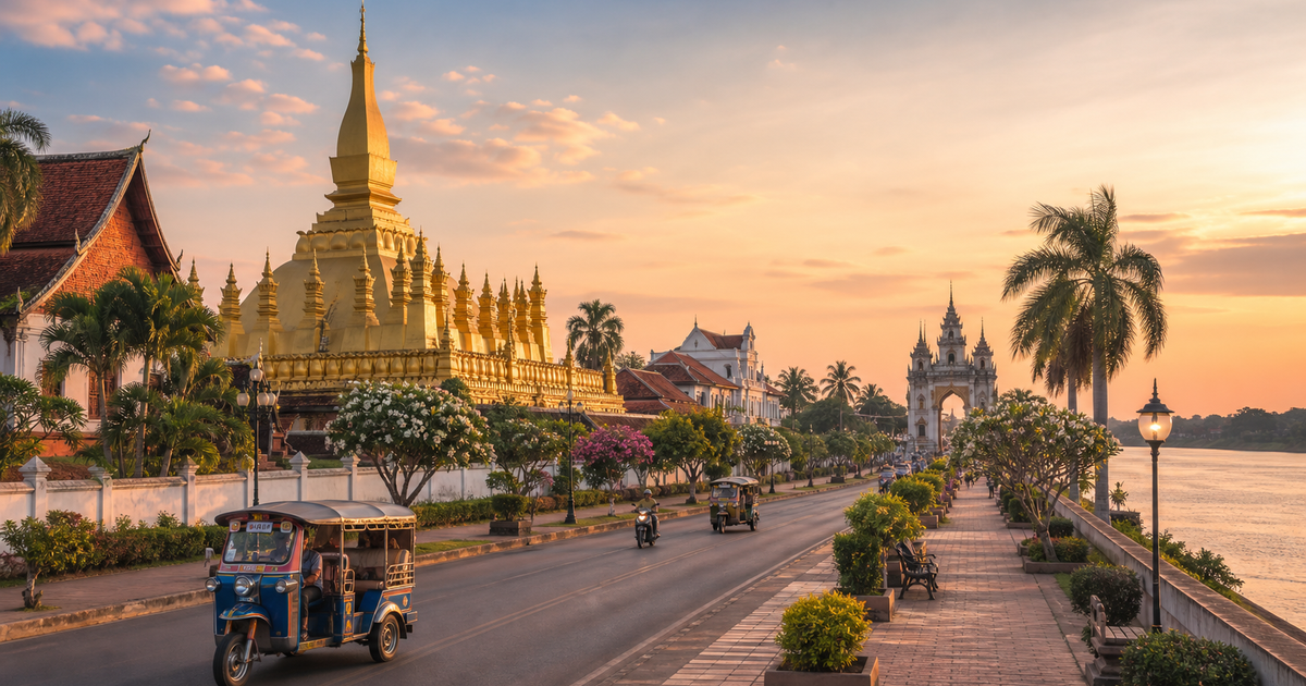 Vientiane city waterfront and skyline