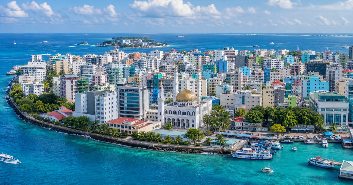 Male city waterfront and skyline