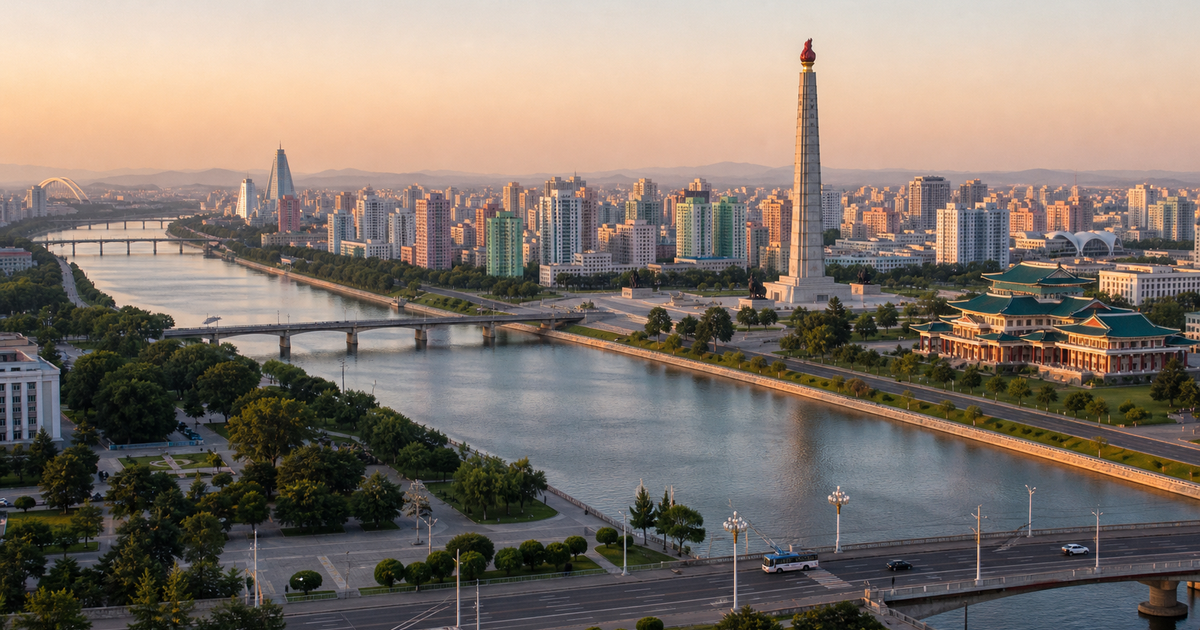 Pyongyang city waterfront and skyline