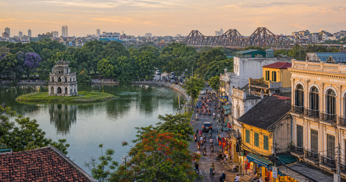 Hanoi city waterfront and skyline