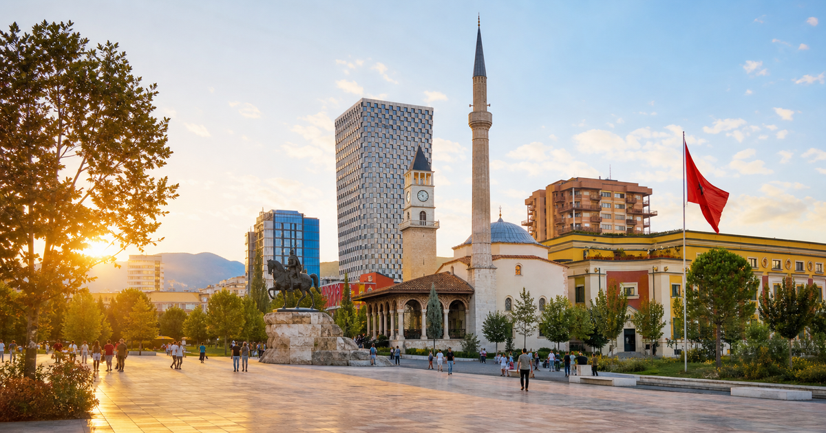 Tirana city waterfront and skyline