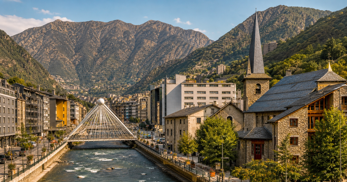 Andorra la Vella city waterfront and skyline