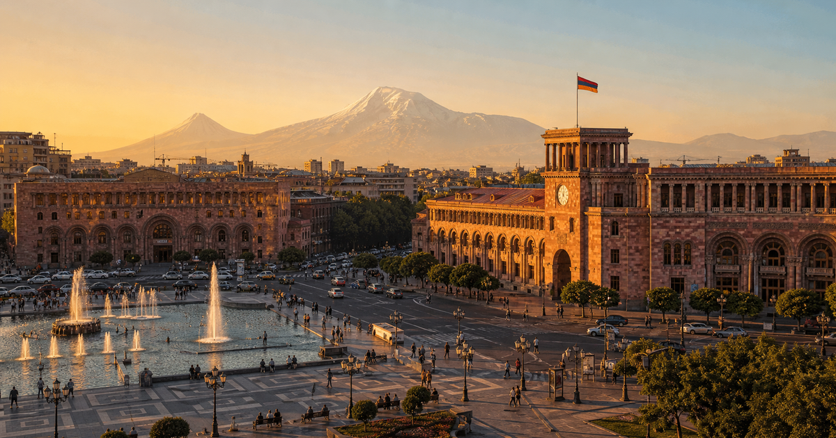 Yerevan city waterfront and skyline
