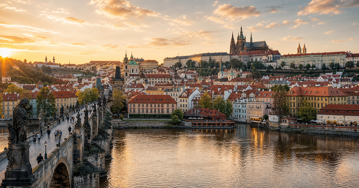 Prague city waterfront and skyline