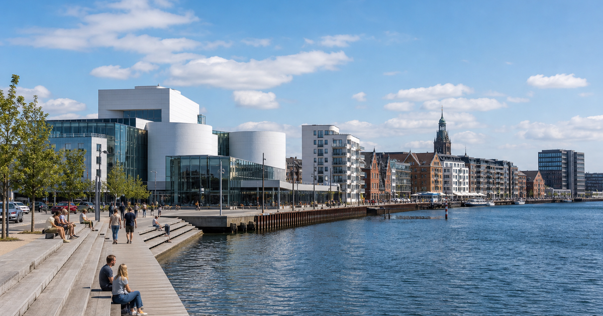 Aalborg city waterfront and skyline