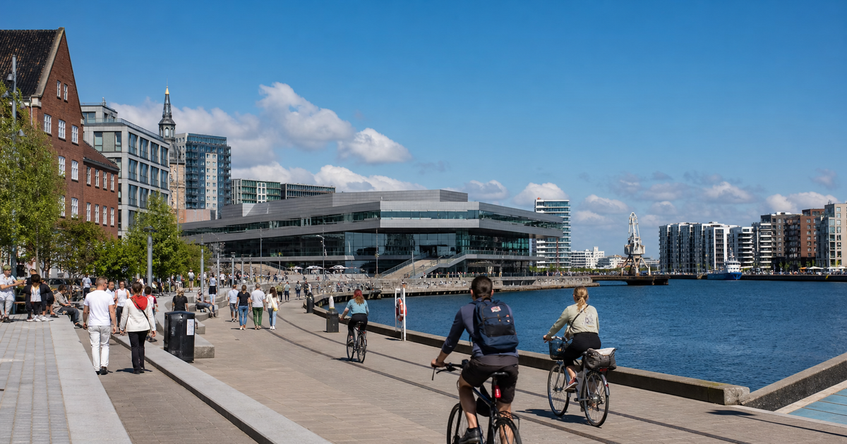 Aarhus city waterfront and skyline