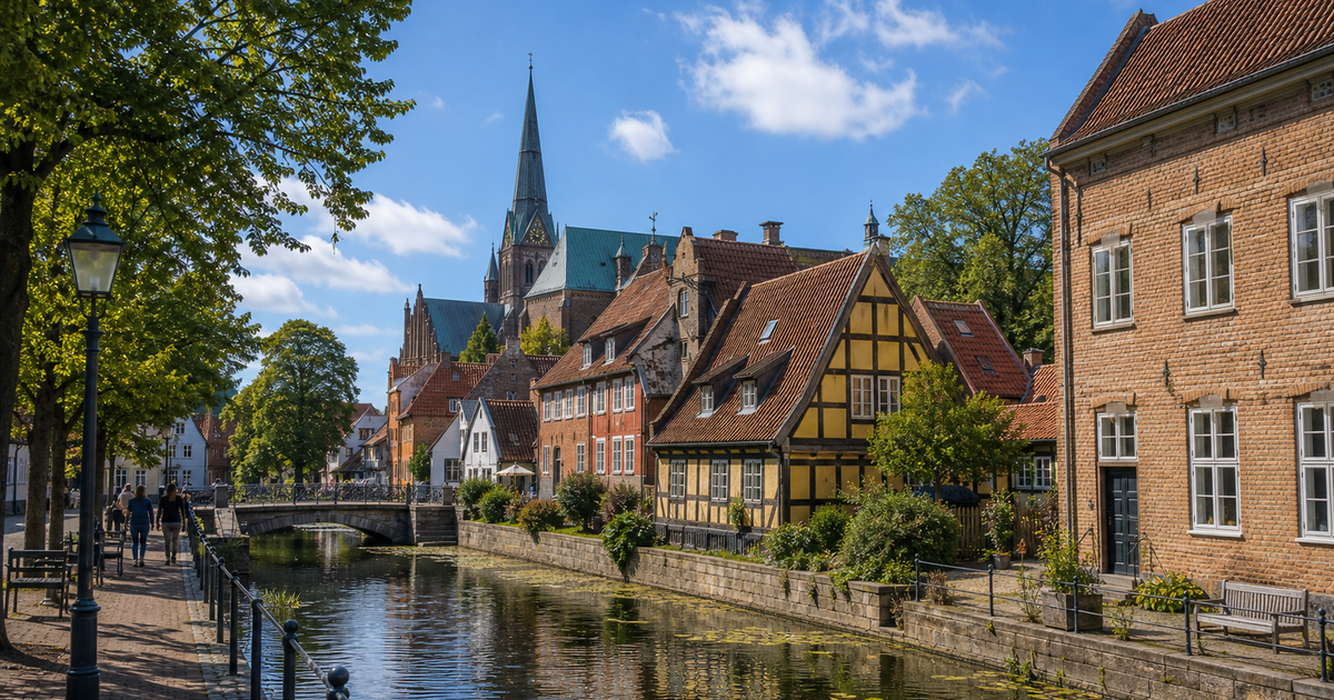 Odense city waterfront and skyline