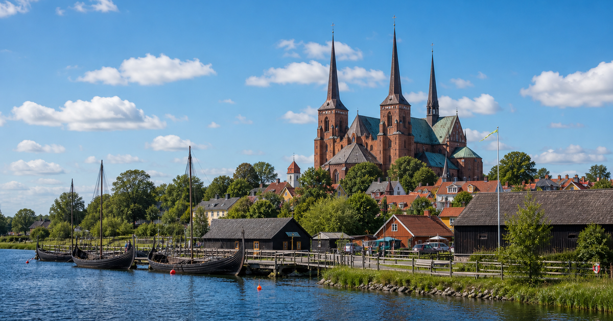 Roskilde city waterfront and skyline