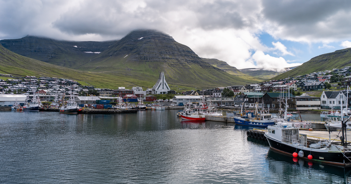 Klaksvík city waterfront and skyline