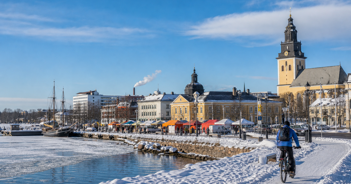 Oulu city waterfront and skyline