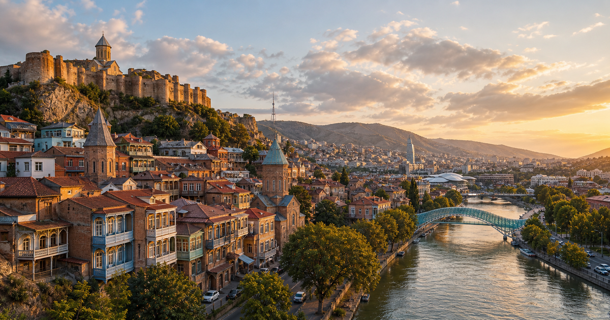 Tbilisi city waterfront and skyline