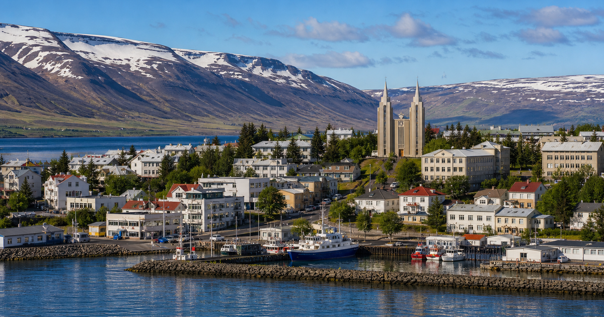 Akureyri city waterfront and skyline