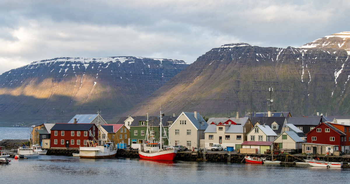Ísafjörður city waterfront and skyline