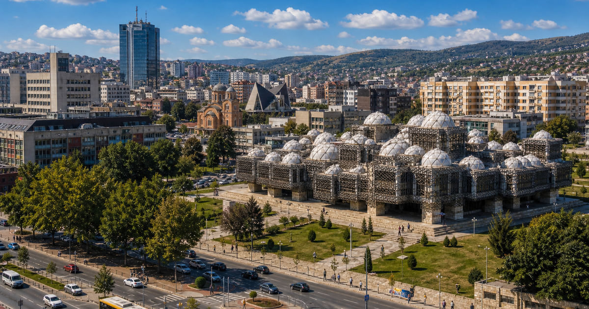 Pristina city waterfront and skyline