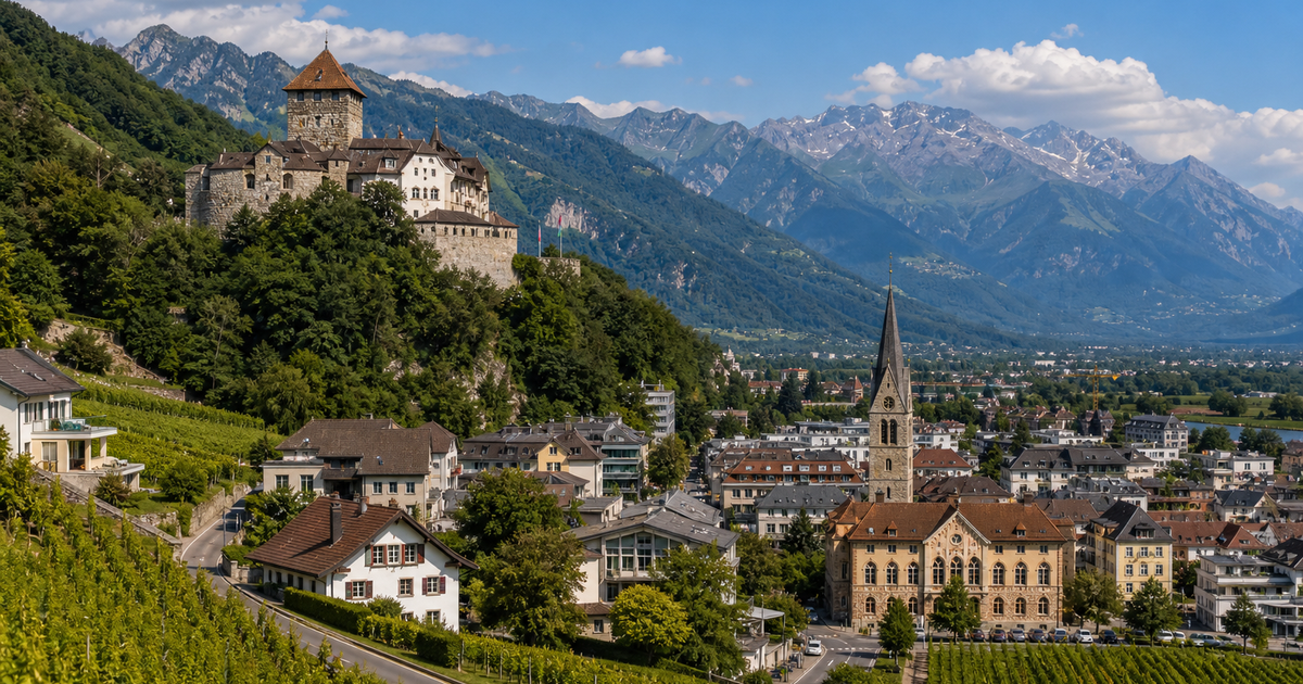 Vaduz city waterfront and skyline