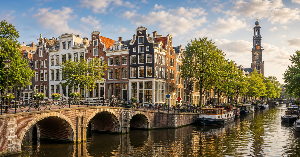 Amsterdam city waterfront and skyline