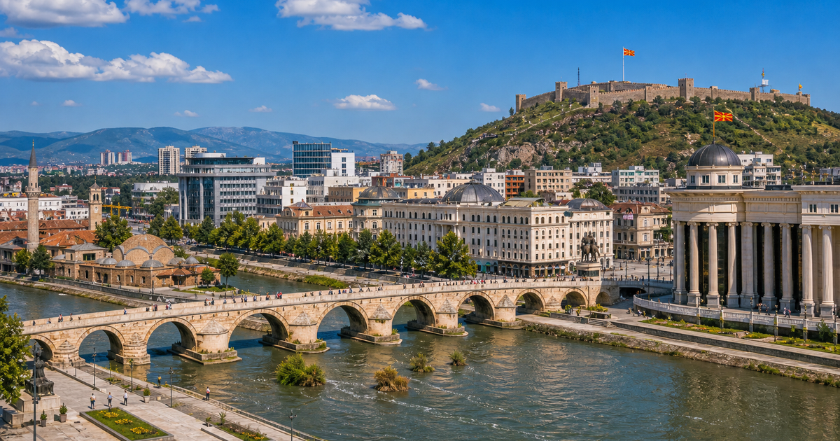 Skopje city waterfront and skyline