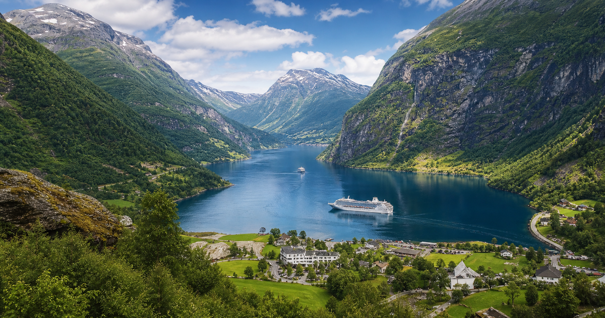 Geiranger city waterfront and skyline