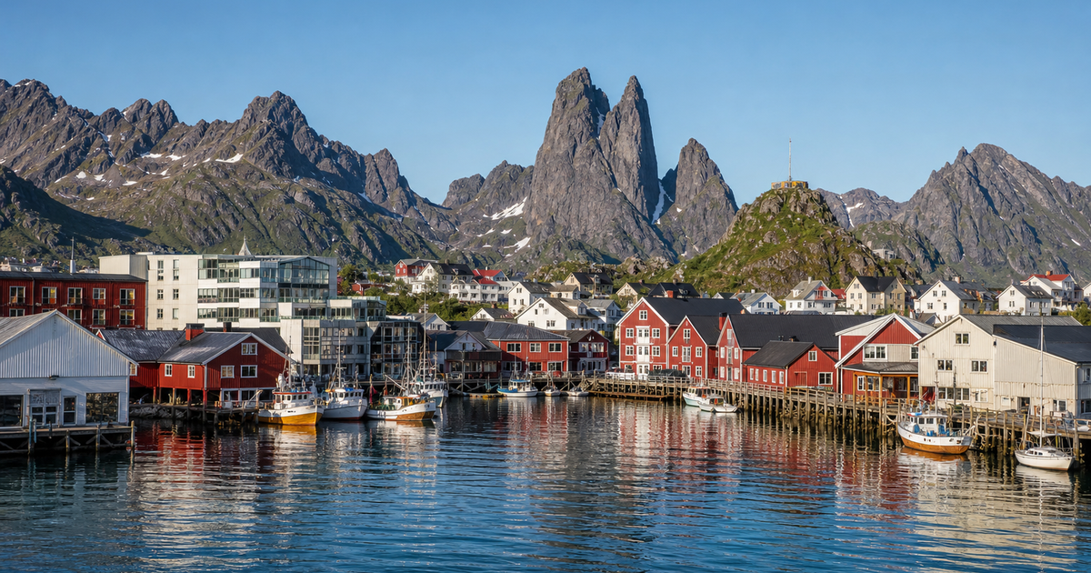 Svolvær city waterfront and skyline