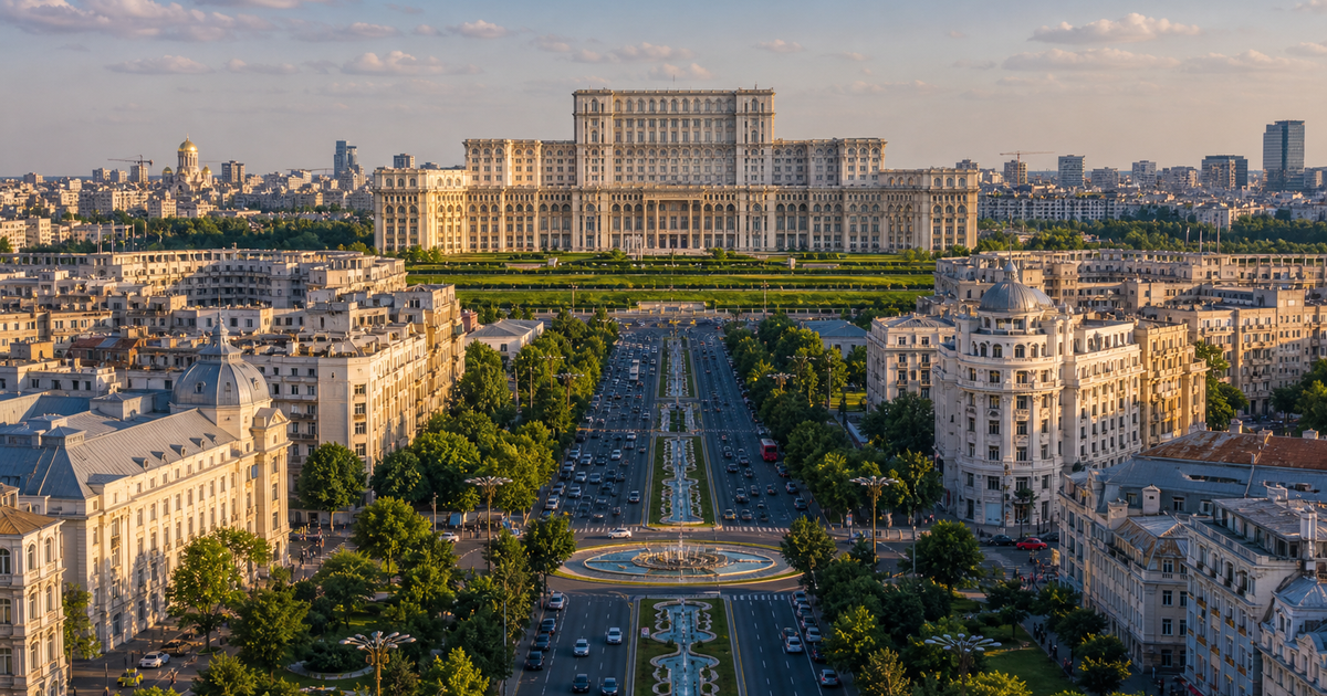 Bucharest city waterfront and skyline