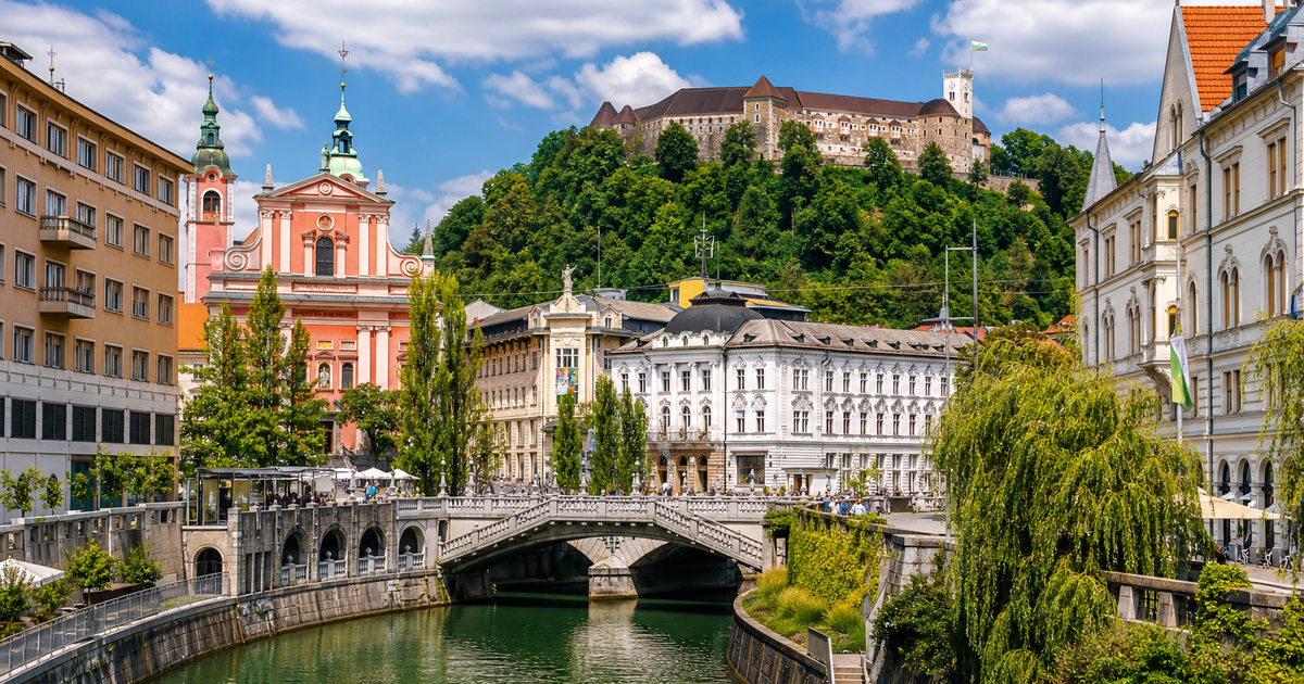 Ljubljana city waterfront and skyline