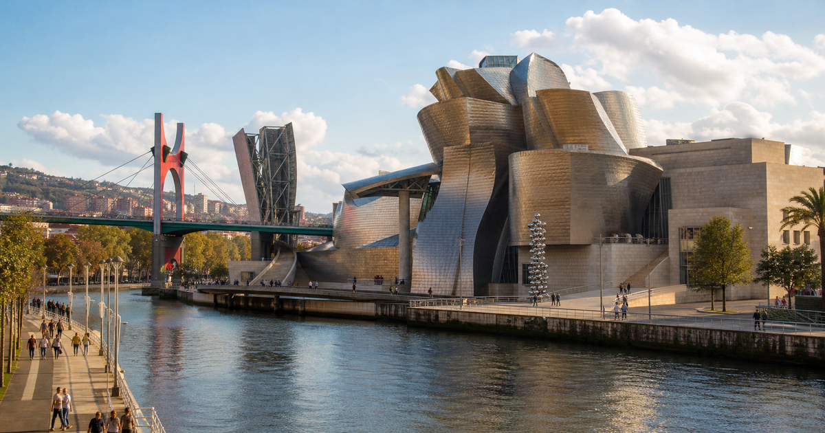 Bilbao city waterfront and skyline