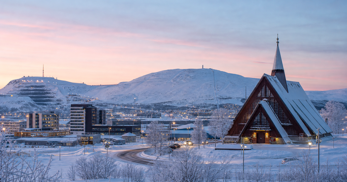 Kiruna city waterfront and skyline
