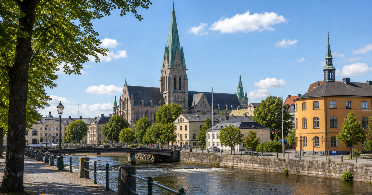 Linköping city waterfront and skyline