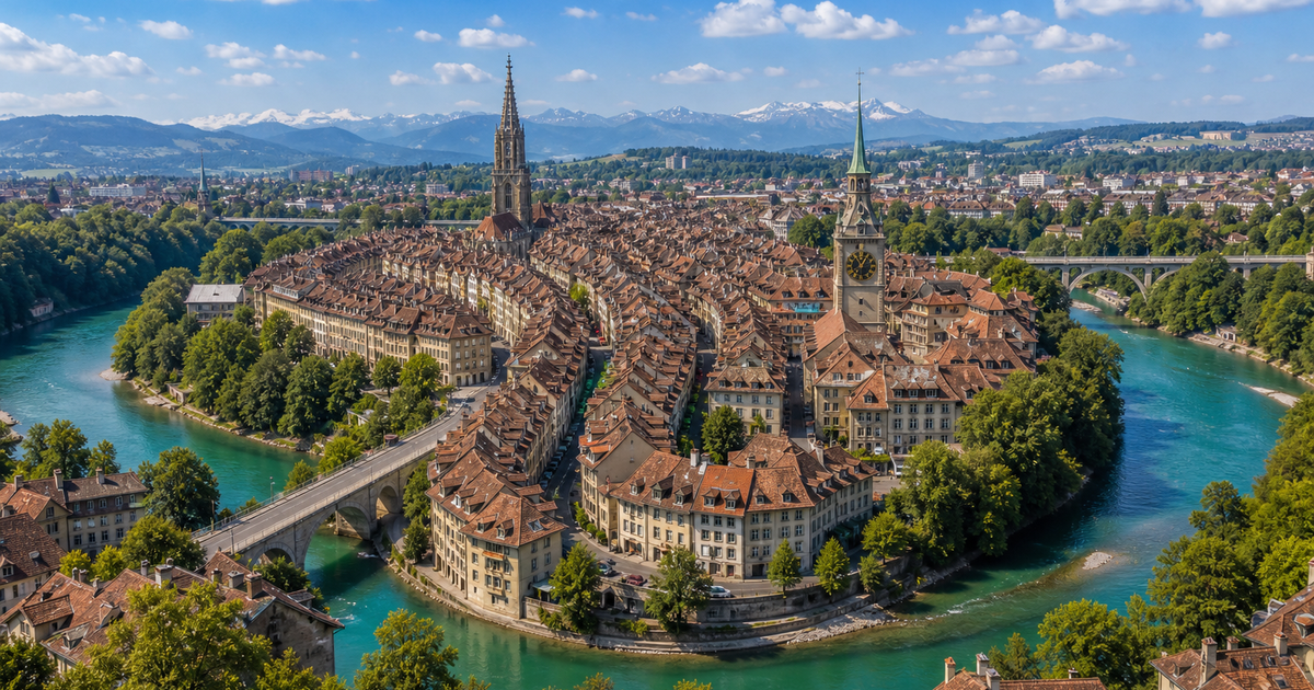 Bern city waterfront and skyline
