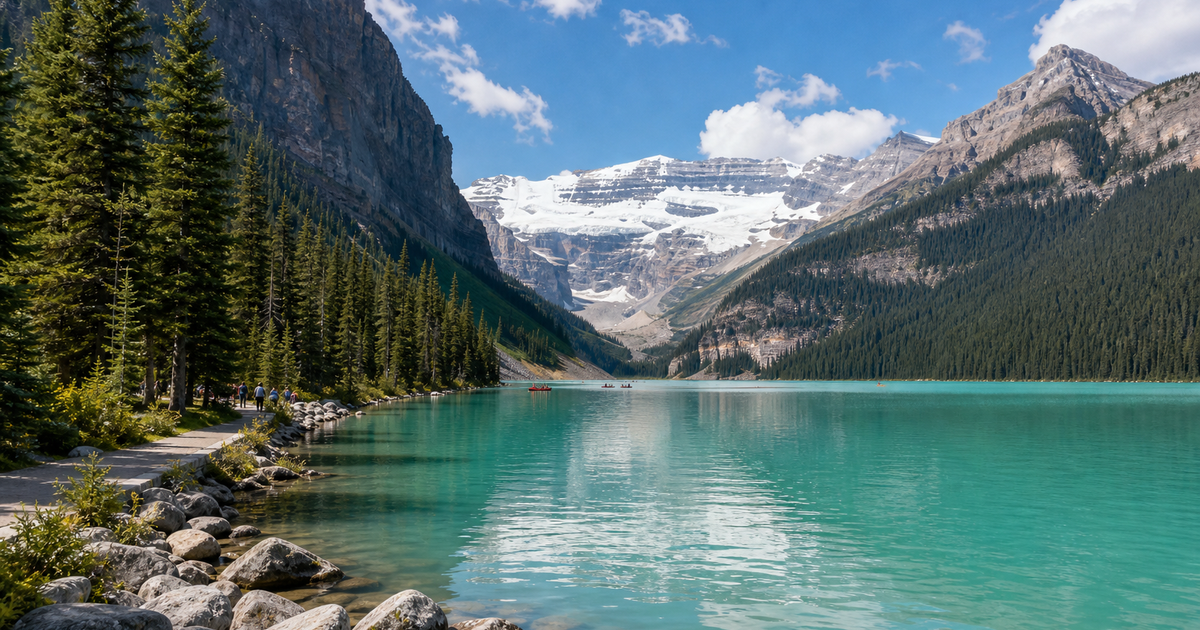 Lake Louise city waterfront and skyline