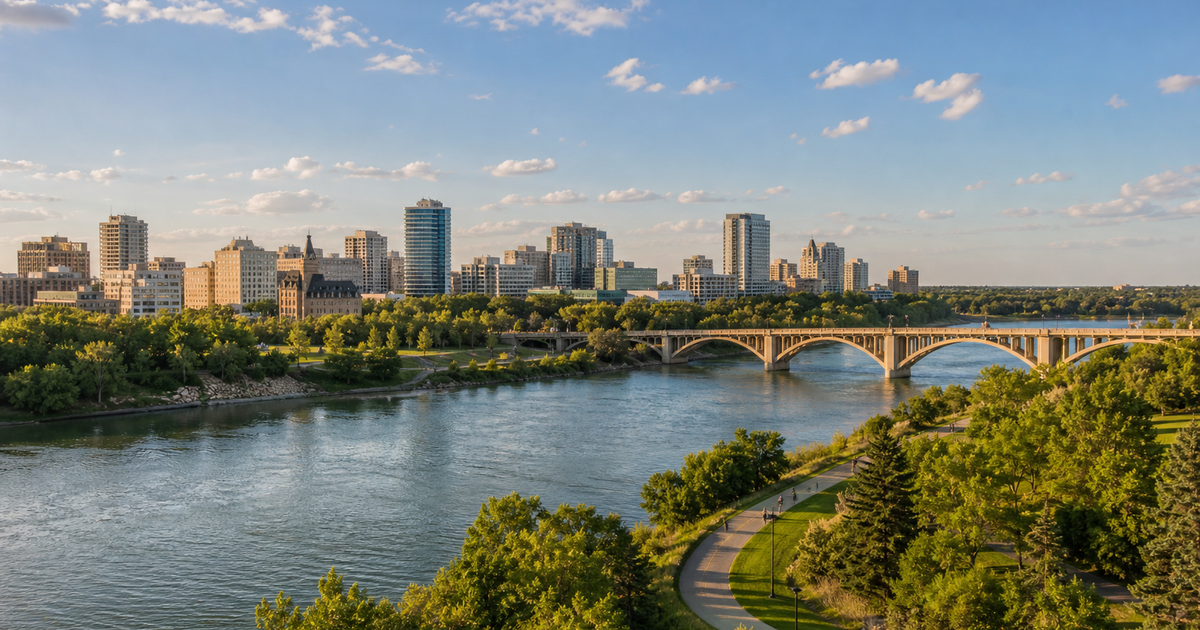Saskatoon city waterfront and skyline